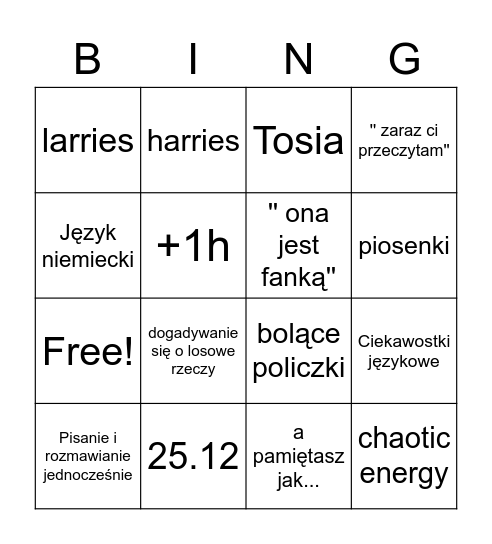 Rozmowy ne i kin Bingo Card