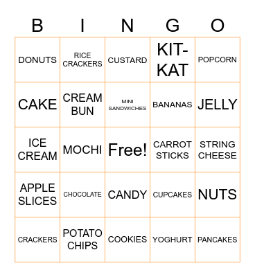 SNACKS Bingo Card