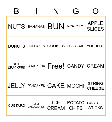 SNACKS Bingo Card