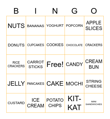 SNACKS Bingo Card