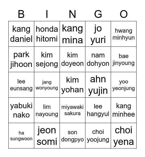 punya minmin Bingo Card