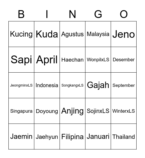 WONPILxLS Bingo Card