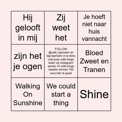 TAPMARIN HITJES BINGO Card