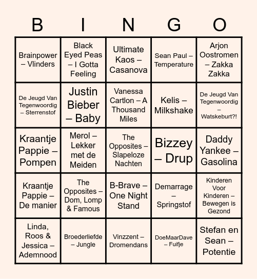 Muziekbingo ronde 1 Bingo Card