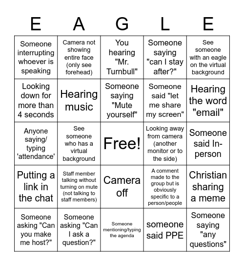 Staff Meeting Bingo Card