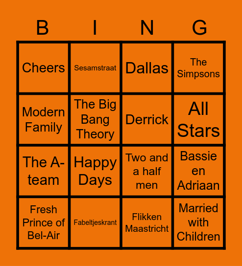 Bekende themes van TV series Bingo Card