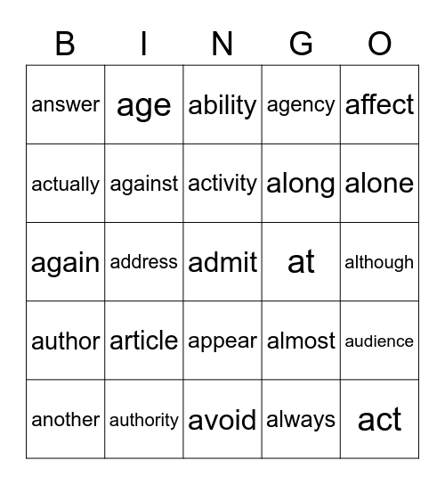 Untitled Bingo Card