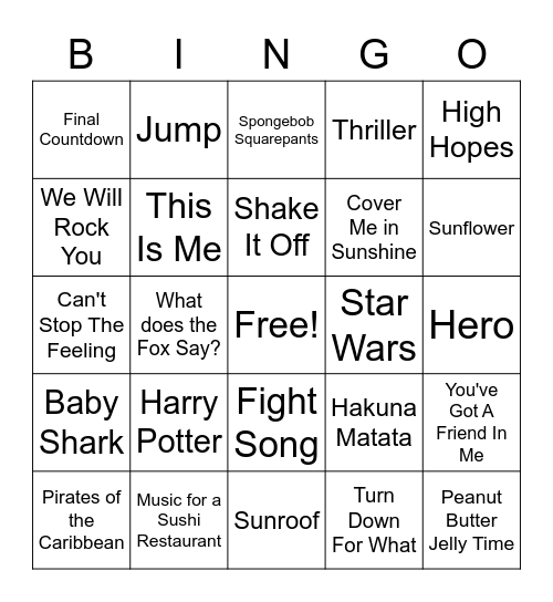 Music Bingo! Bingo Card