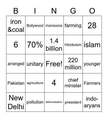 India Bingo Card