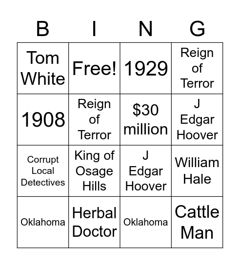 FBI Bingo Card