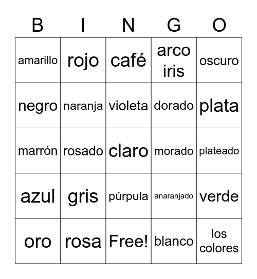 Los Colores Bingo Card