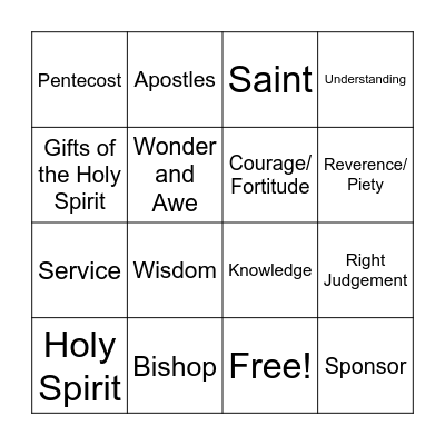 Confirmation Bingo Card