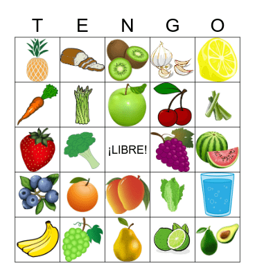 Frutas y Verduras Bingo Card