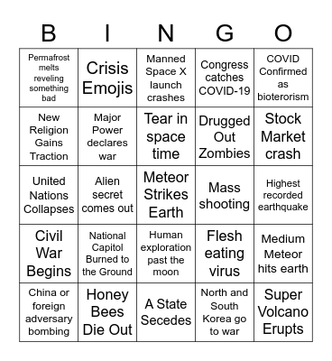 2021 Apocalypse Bingo Card