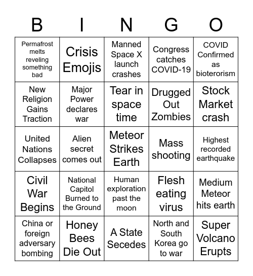 2021 Apocalypse Bingo Card