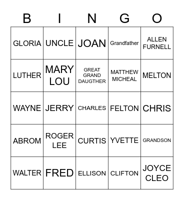 FAMILY BINGO Card