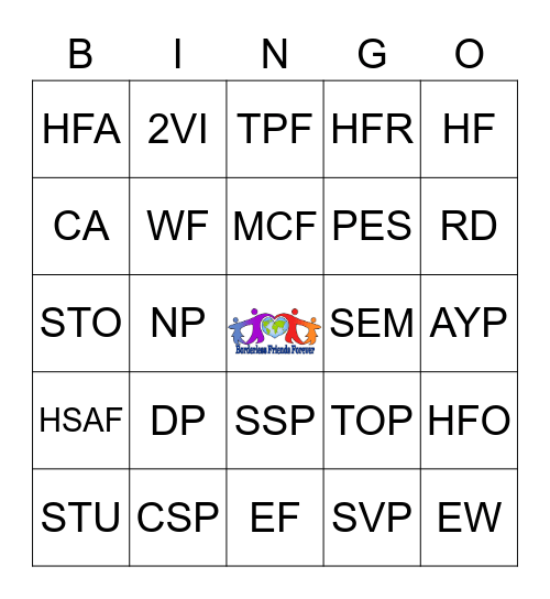 BFF Abbreviation Bingo Card