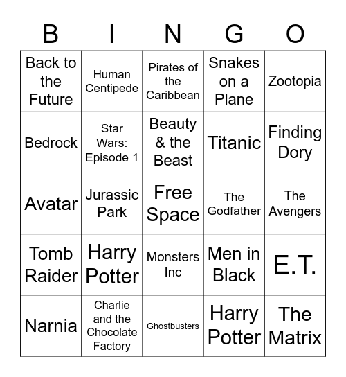 Movie Trivia Bingo Card