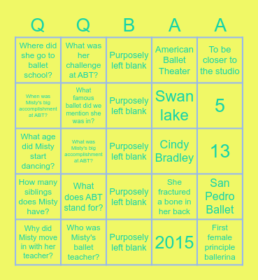 Misty Copland (2021) Bingo Card