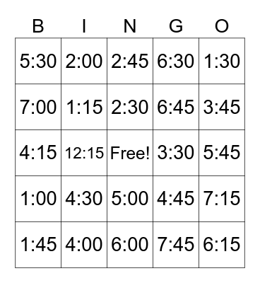 Telling time in Spanish Bingo Card