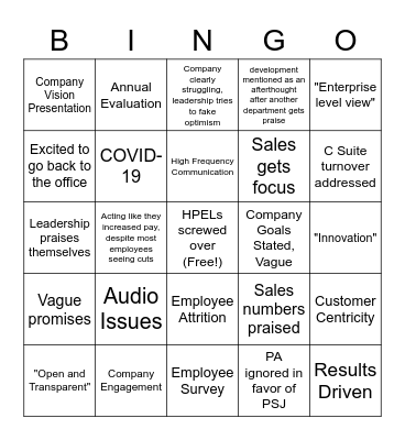 Company Vision Bingo Card