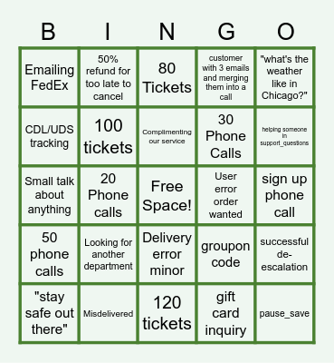 Home Chef CS Bingo 2/18 Bingo Card
