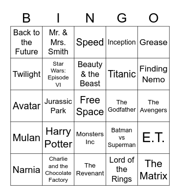 Movie Trivia Bingo Card