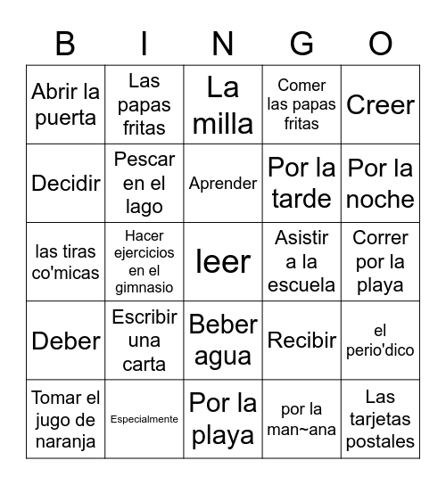 5.2 - Los verbos ER/IR Bingo Card