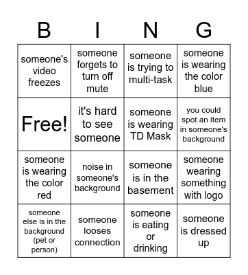 WFH BINGO during huddle Bingo Card