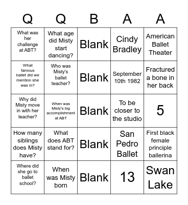 Misty Copeland (2021) Bingo Card