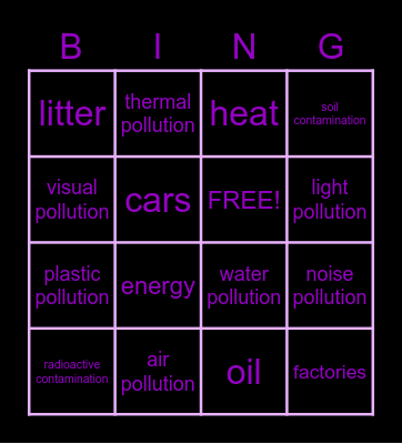 Conservation of resources Bingo Card
