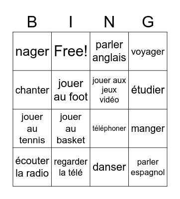 -er verbs Bingo Card