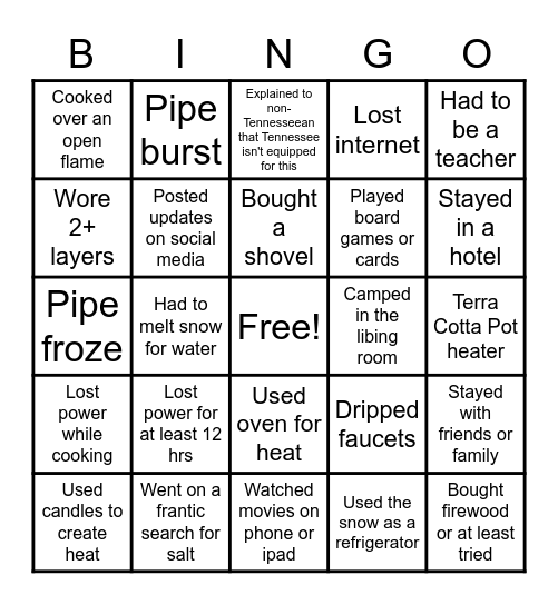 Tennessee Storm BINGO Card