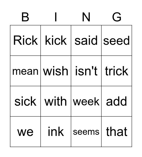 Bingo! 1-12 Bingo Card