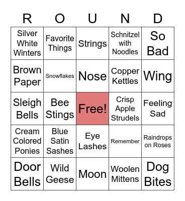 Favorite Things Lightning Bingo Card