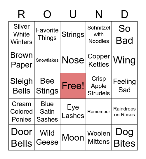 Favorite Things Lightning Bingo Card