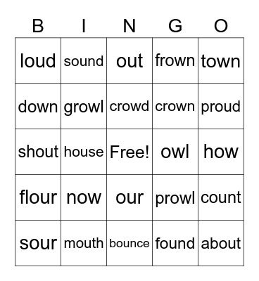 OU / OW Phonics bingo Card