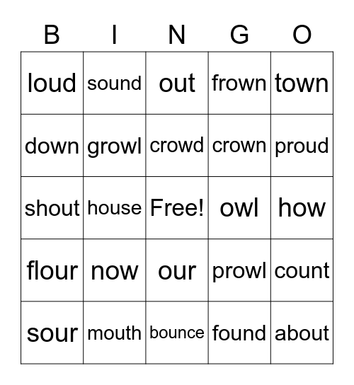 OU / OW Phonics bingo Card