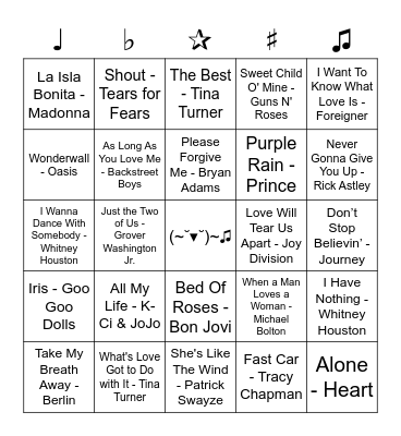 Decades Music Bingo Card