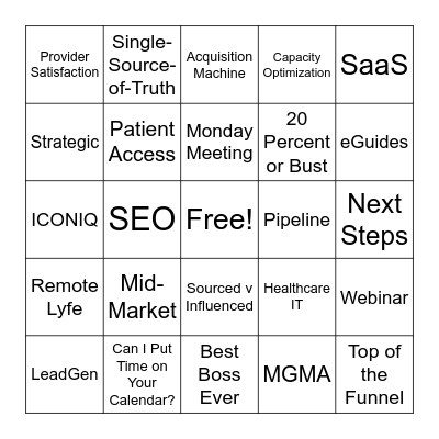 Marketing Team Bingo Card