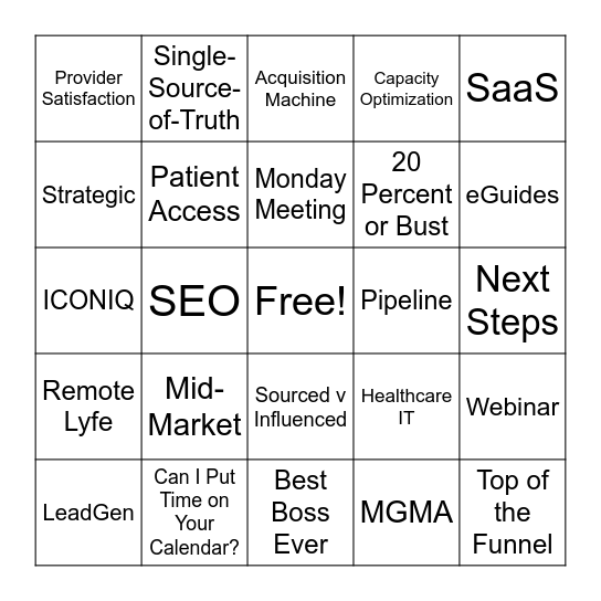 Marketing Team Bingo Card