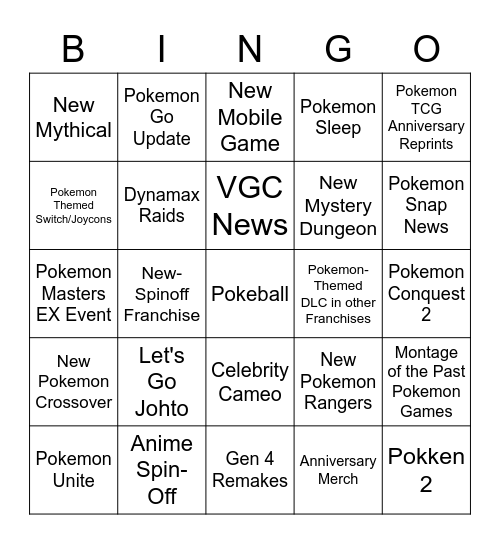 Pokemon Week/Direct Bingo Card
