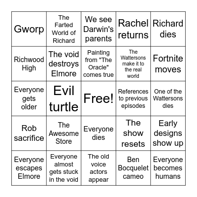 Gumball Movie Bingo Card