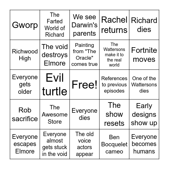 Gumball Movie Bingo Card