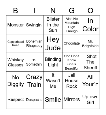 Music Bingo 84 Bingo Card