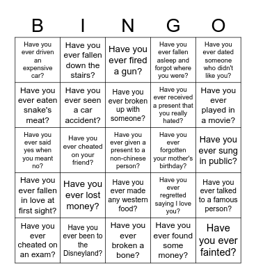 Have you ever Bingo Card