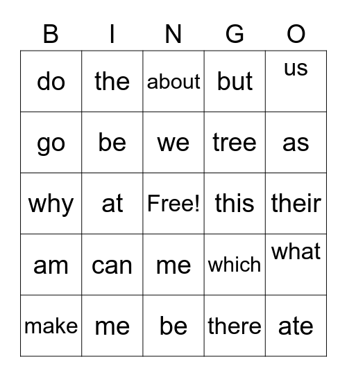 SIGHT WORDS Bingo Card
