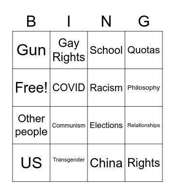 Argument Bingo Card