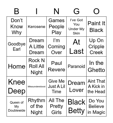 Music Bingo 20 Bingo Card