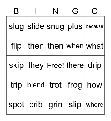Sight word bingo Card